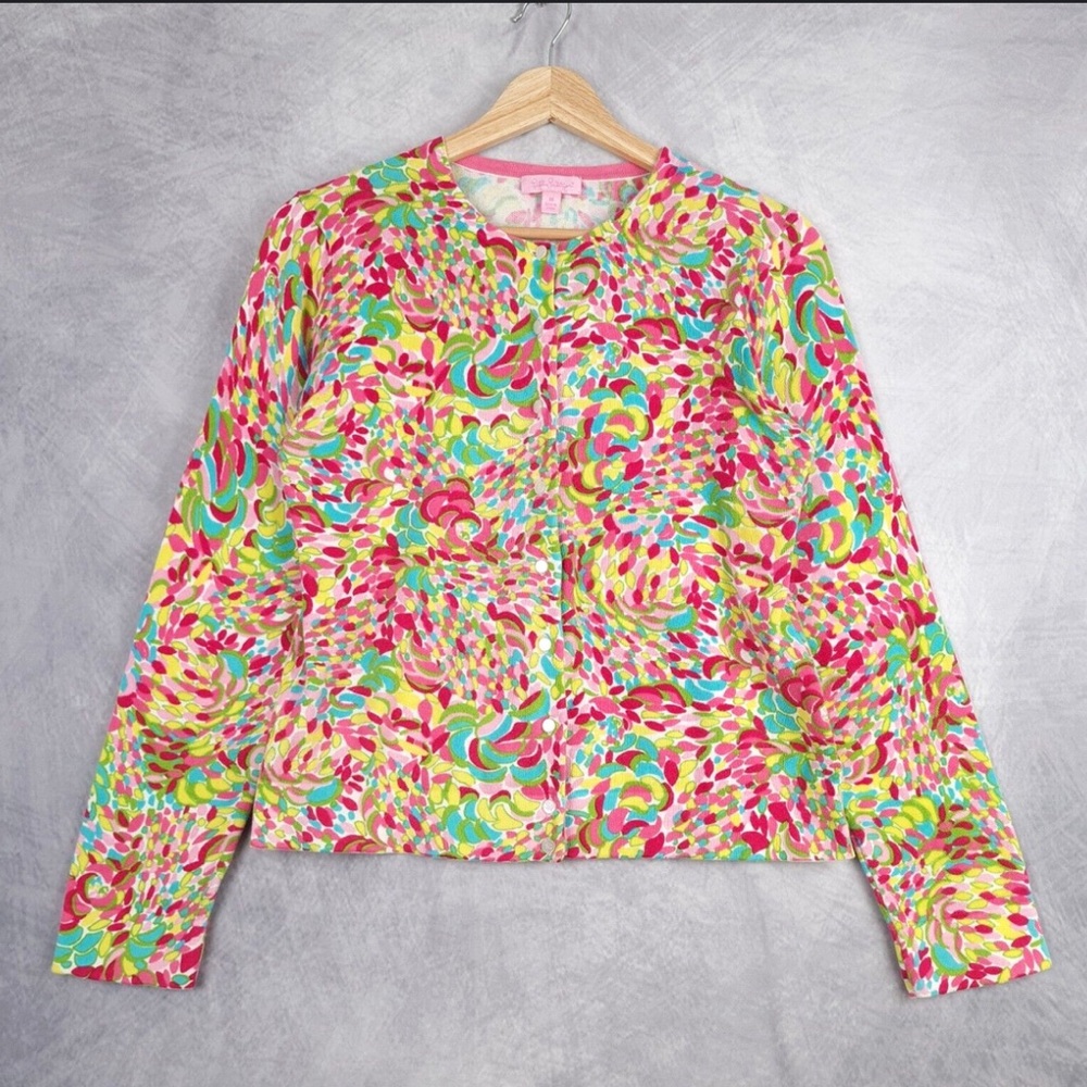 LILLY PULITZER Multicolor Dots Cotton Button Down Cardigan Sweater, size XS